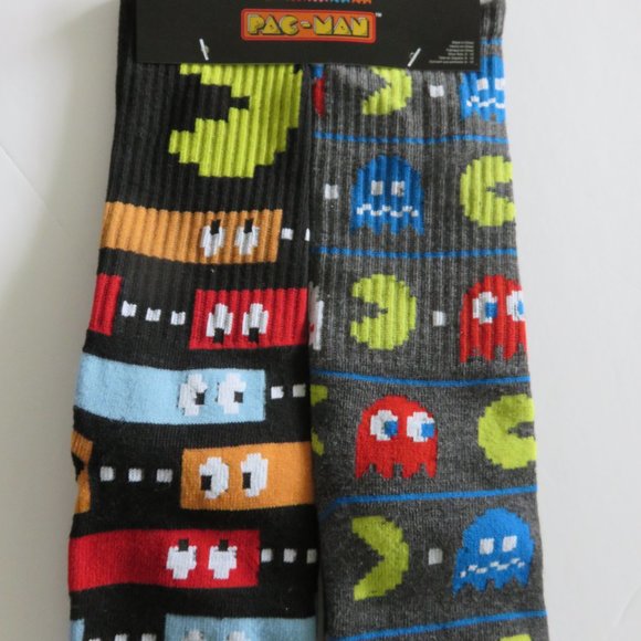 (#K) Pac-Man Video Game Retro Crew Socks 2 Pairs Unisex - Picture 2 of 4